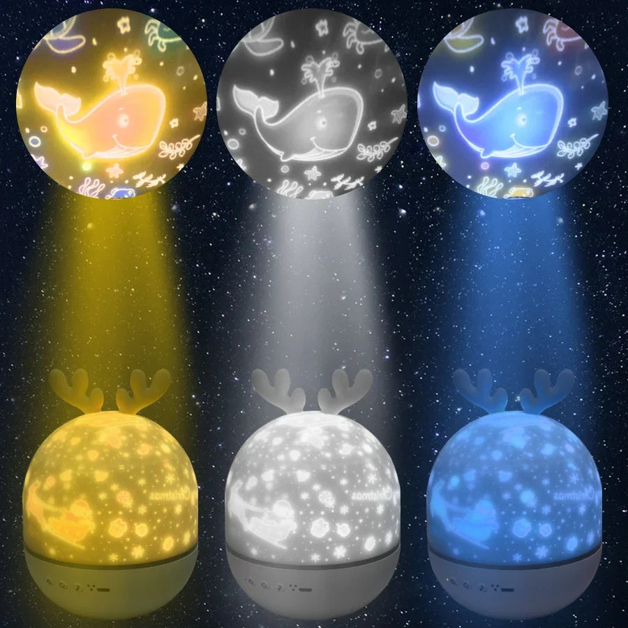 LED-nattprojektor med fjärrkontroll och musik – lampa för barn med stjärnor och timer