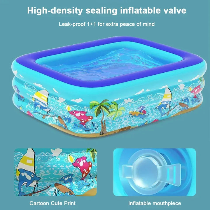 Luftolino uppblåsbar barnpool | 110–180 cm | extra tjock PVC | tecknad design för trädgård och balkong