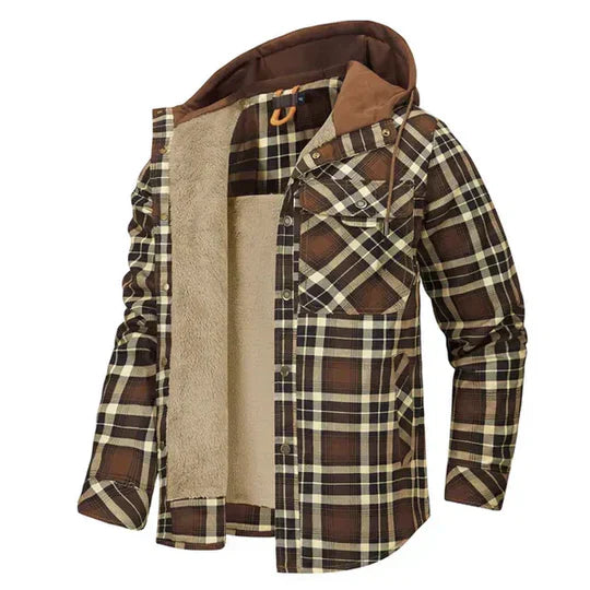 Män Hooded Plaid Tröjor Jacka