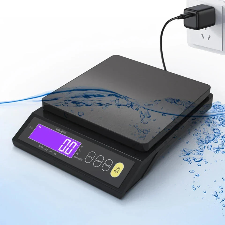 Elektronisk digital köksvåg 5 kg/0,1 g och 10 kg/1 g, LCD-skärm, helt vattentätt verktyg i rostfritt stål för matlagning