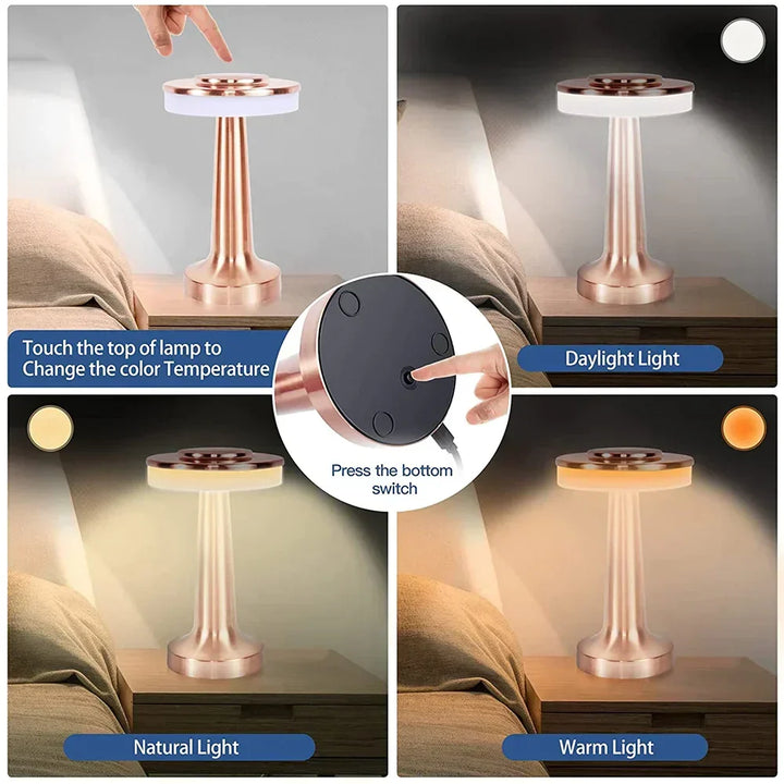 Klassisk sladdlös bärbar LED-bordslampa – LumiCrest