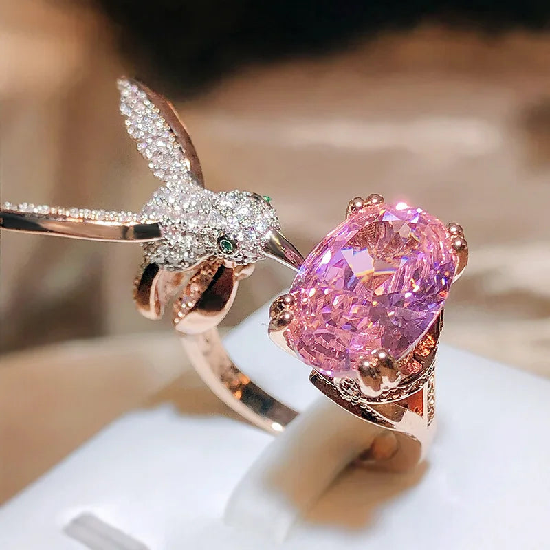 Justerbar Kolibri Ädelstensring – Zirkon, 14K guldplätering