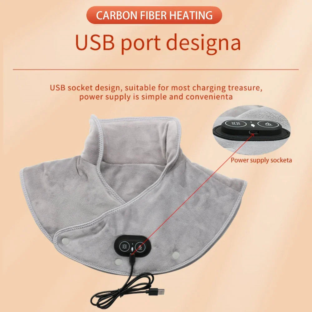 Värmemassageapparat för nacke och axlar ThermoLiva | USB-värmekudde med vibration | 3 temperaturnivåer och timer | Mjuk plysch