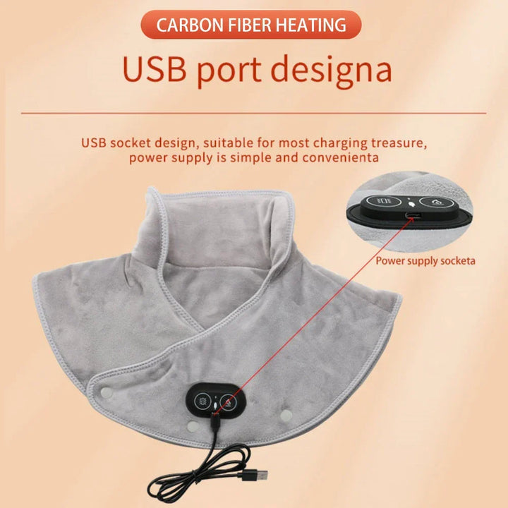 Värmemassageapparat för nacke och axlar ThermoLiva | USB-värmekudde med vibration | 3 temperaturnivåer och timer | Mjuk plysch