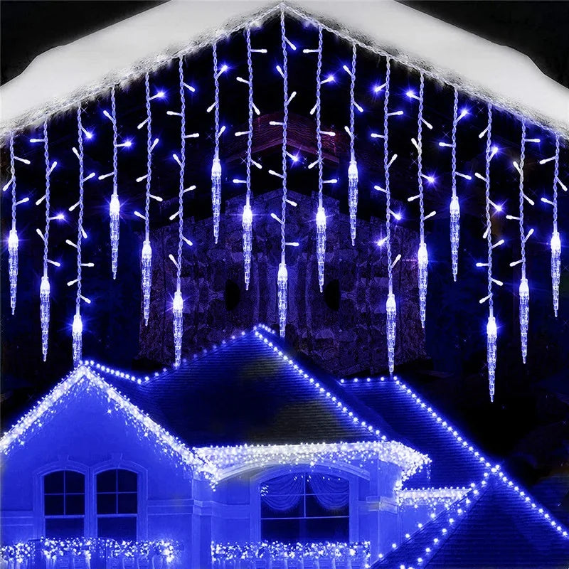 LED-ljusslinga i istappsform | 8 lägen | Vintrigt festligt ljusgardin | Jul- och nyårsdekoration 2025 | EU-kontakt