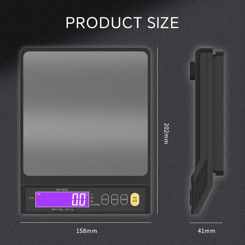Elektronisk digital köksvåg 5 kg/0,1 g och 10 kg/1 g, LCD-skärm, helt vattentätt verktyg i rostfritt stål för matlagning