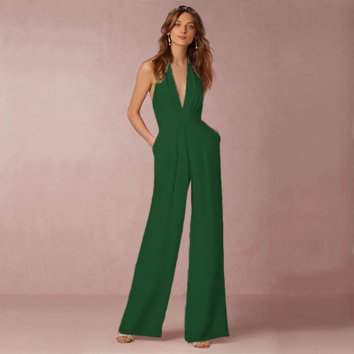 Djup V-ringad rygglös jumpsuit