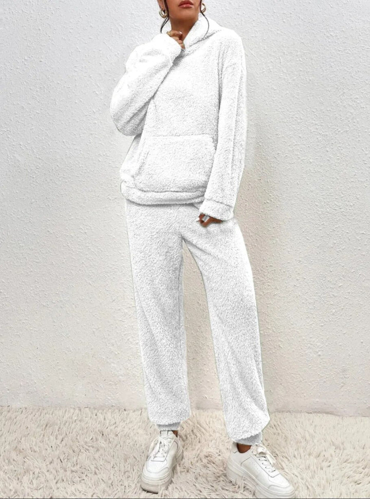 Teddyfleece mjukisset dam med huva – 2-delat loungewearset för vinter och höst