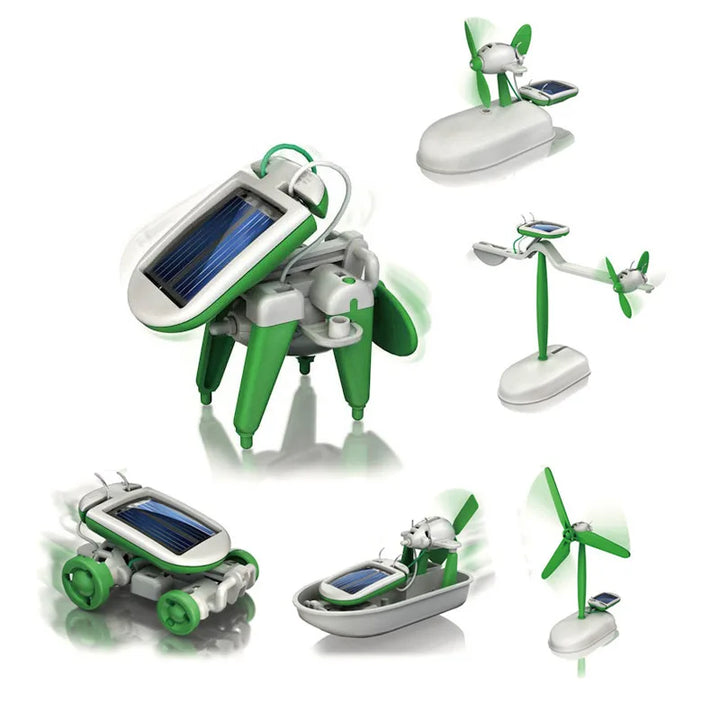Solrobot-kit 6-i-1 – Bygg och lär med segelbåt, väderkvarn, bil och mer