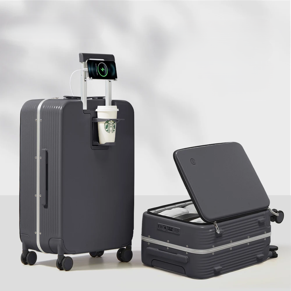 Hårt resväska i aluminium med USB-port – Torino