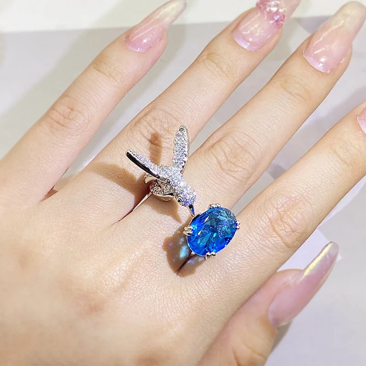 Justerbar Kolibri Ädelstensring – Zirkon, 14K guldplätering