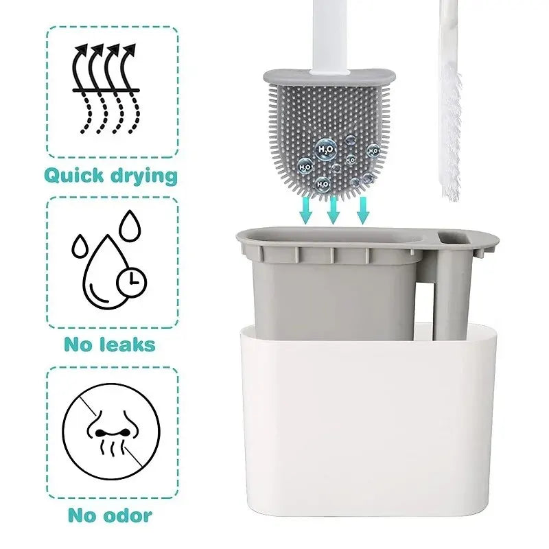 HygieBrush DuoClean toalettborste | 2-i-1 silikontoalettborste med väggfäste | Antibakteriell och platsbesparande