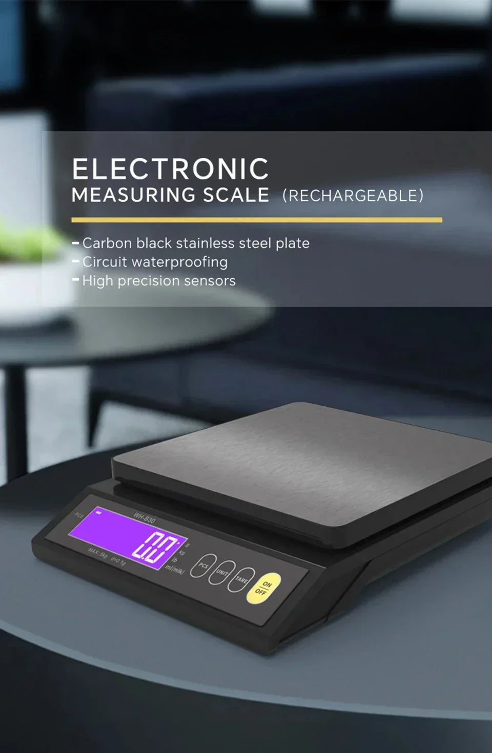 Elektronisk digital köksvåg 5 kg/0,1 g och 10 kg/1 g, LCD-skärm, helt vattentätt verktyg i rostfritt stål för matlagning