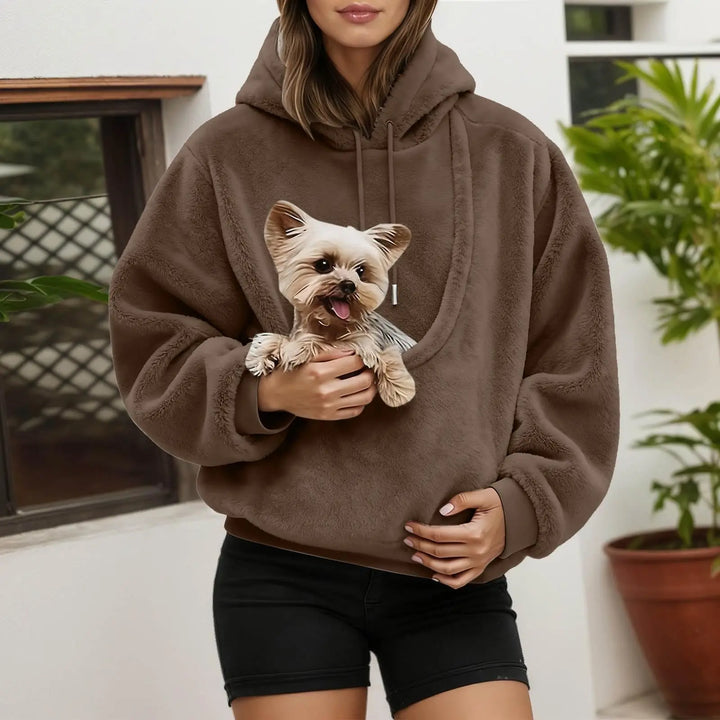 Känguruhoodie med inbyggd ficka för katter och hundar