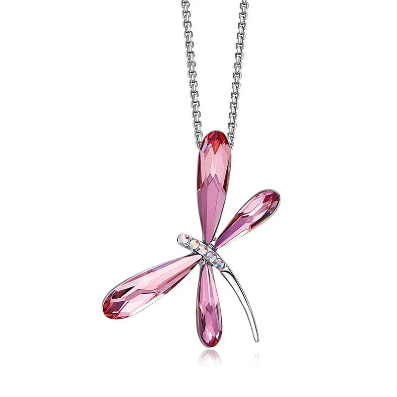 Rosa Trollslända Kristall Hänge Halsband
