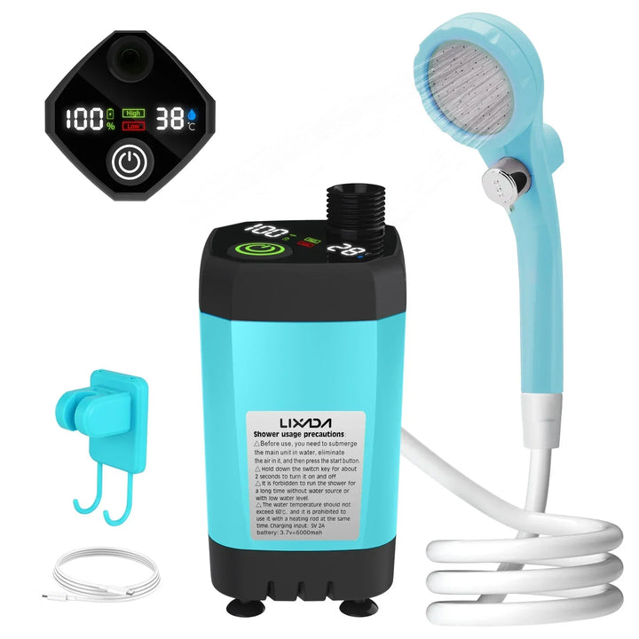 Bärbart campingdusch-kit – med digital display och justerbart vattenflöde för äventyrare