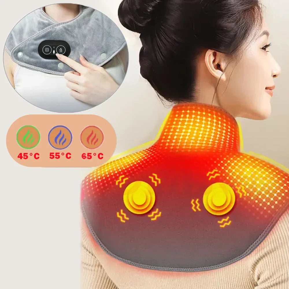 Värmemassageapparat för nacke och axlar ThermoLiva | USB-värmekudde med vibration | 3 temperaturnivåer och timer | Mjuk plysch