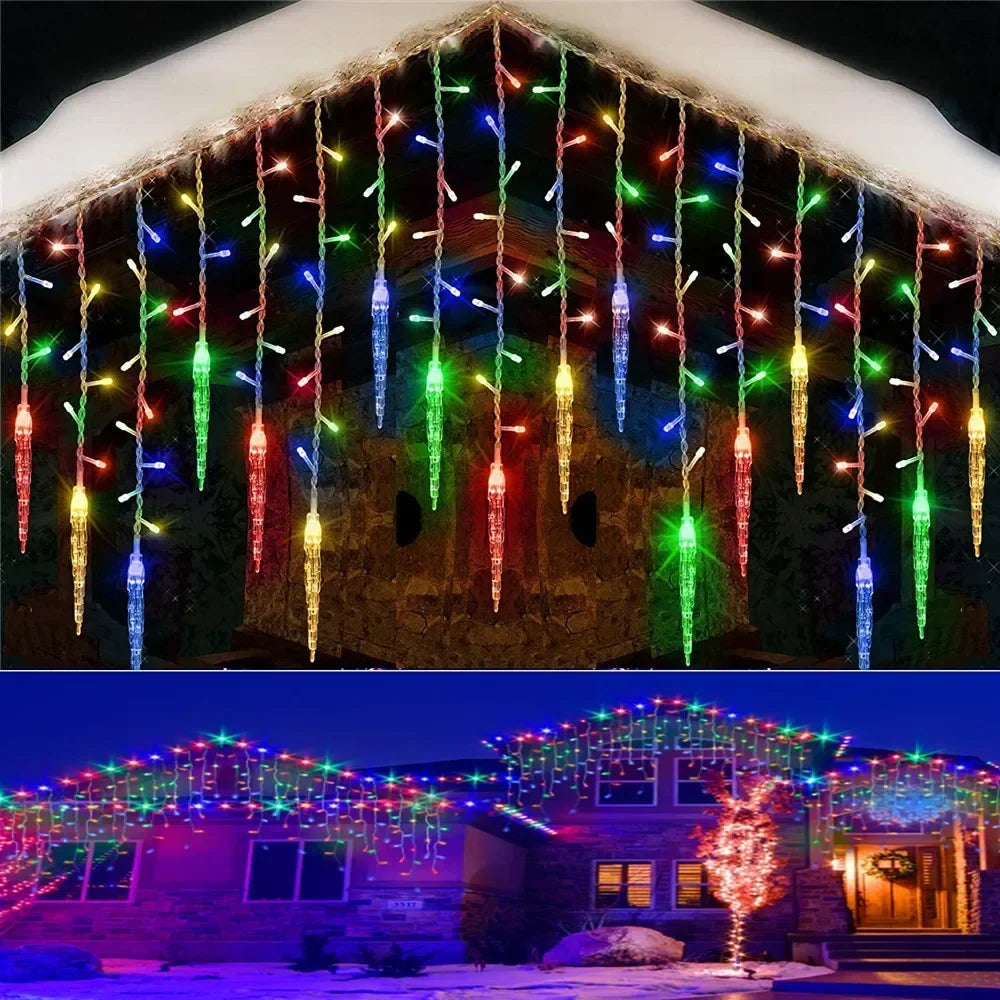 LED-ljusslinga i istappsform | 8 lägen | Vintrigt festligt ljusgardin | Jul- och nyårsdekoration 2025 | EU-kontakt