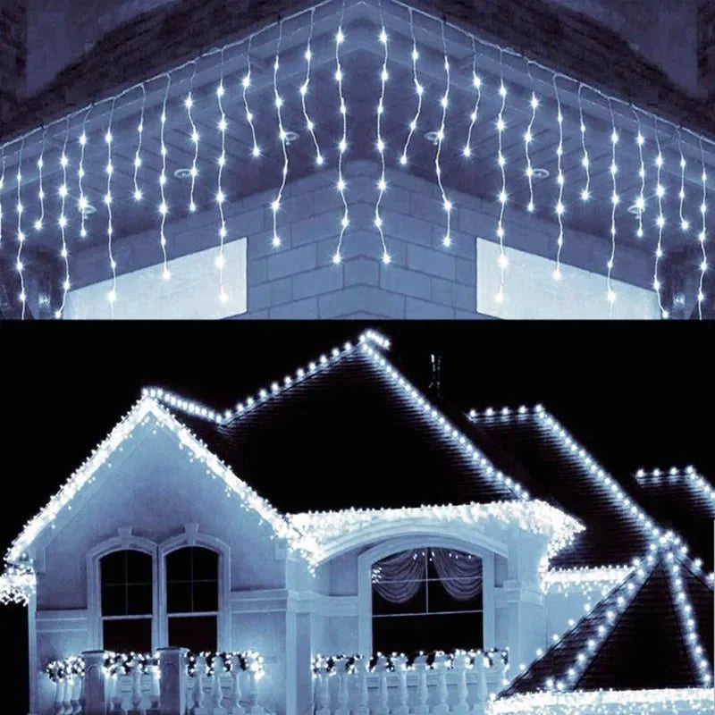 LED-ljusslinga i istappsform | 8 lägen | Vintrigt festligt ljusgardin | Jul- och nyårsdekoration 2025 | EU-kontakt