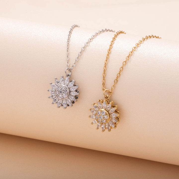 GoldenBloom justerbart halsband | Roterande solrosberlock för tidlös elegans