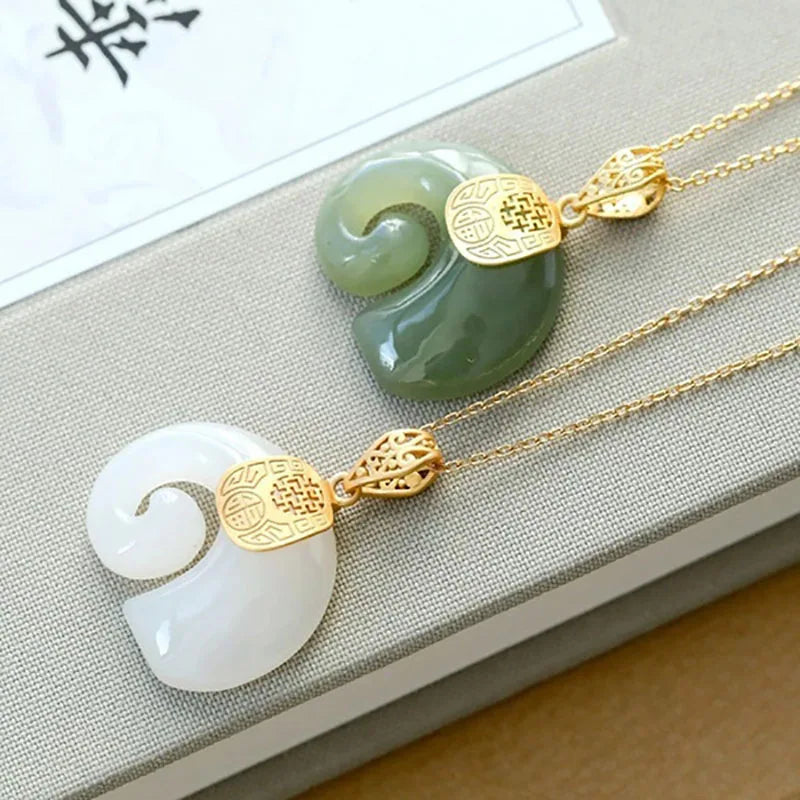Hetian Jade Elefant Hänge Halsband – Förgyllt halsband för kvinnor