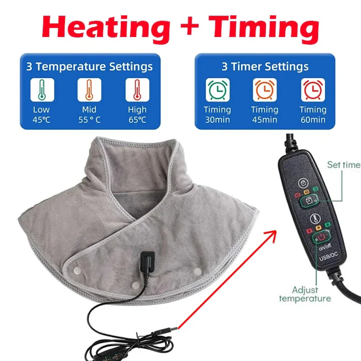 Värmemassageapparat för nacke och axlar ThermoLiva | USB-värmekudde med vibration | 3 temperaturnivåer och timer | Mjuk plysch