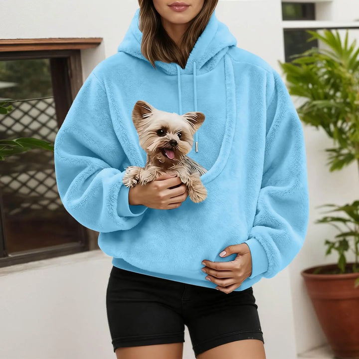 Känguruhoodie med inbyggd ficka för katter och hundar
