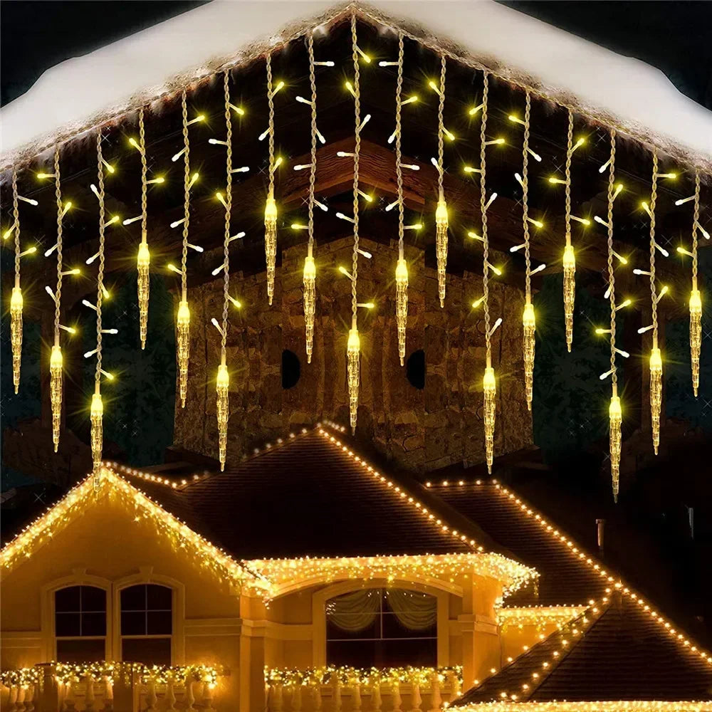 LED-ljusslinga i istappsform | 8 lägen | Vintrigt festligt ljusgardin | Jul- och nyårsdekoration 2025 | EU-kontakt