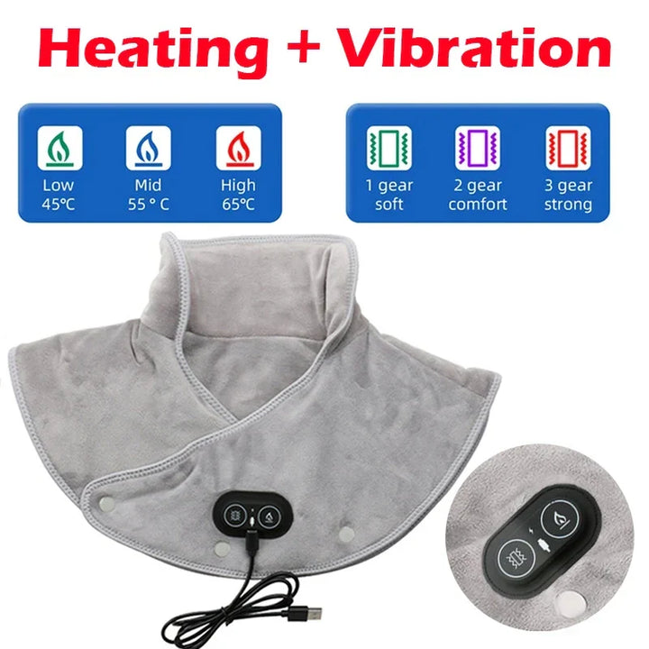 Värmemassageapparat för nacke och axlar ThermoLiva | USB-värmekudde med vibration | 3 temperaturnivåer och timer | Mjuk plysch