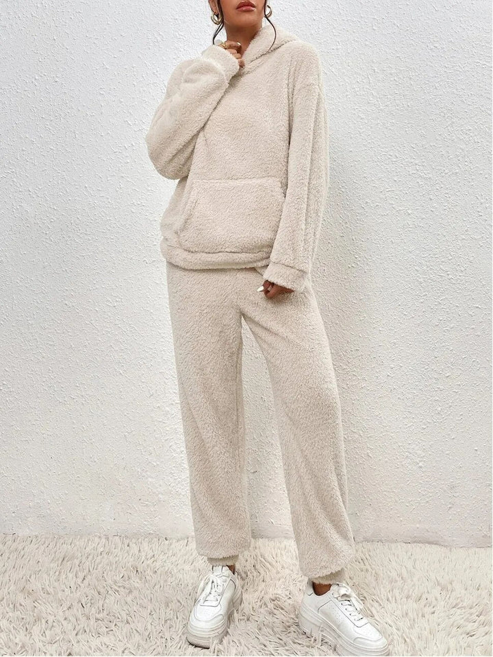 Teddyfleece mjukisset dam med huva – 2-delat loungewearset för vinter och höst