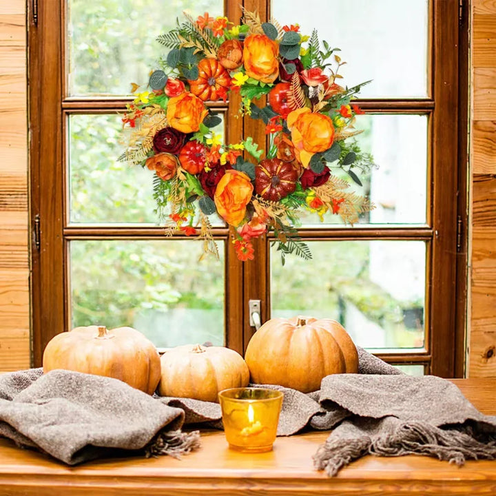 Autumna Charm höstkrans | Pumpa och rotting | 40 cm | Handgjord dekoration för höst och Thanksgiving
