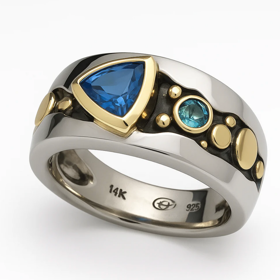 Vintage boho-ring med blå zirkonia