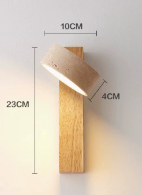 Wabi-sabi LED-vägglampa i travertin och trä med 1 ljuskälla