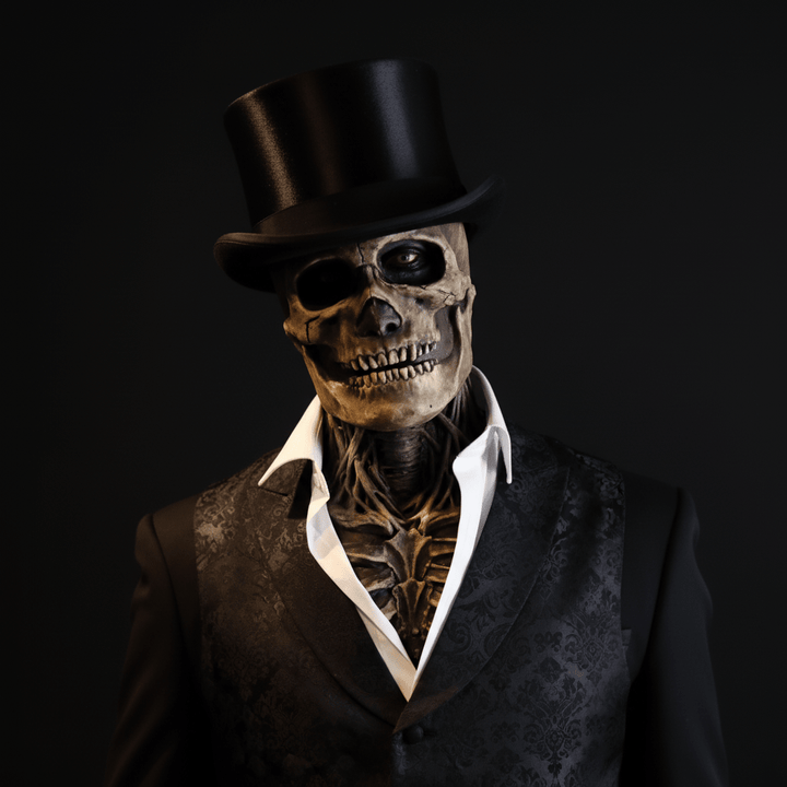 GRAVEFACE – Realistisk skelettmask med hatt för den ultimata Halloween-dräkten