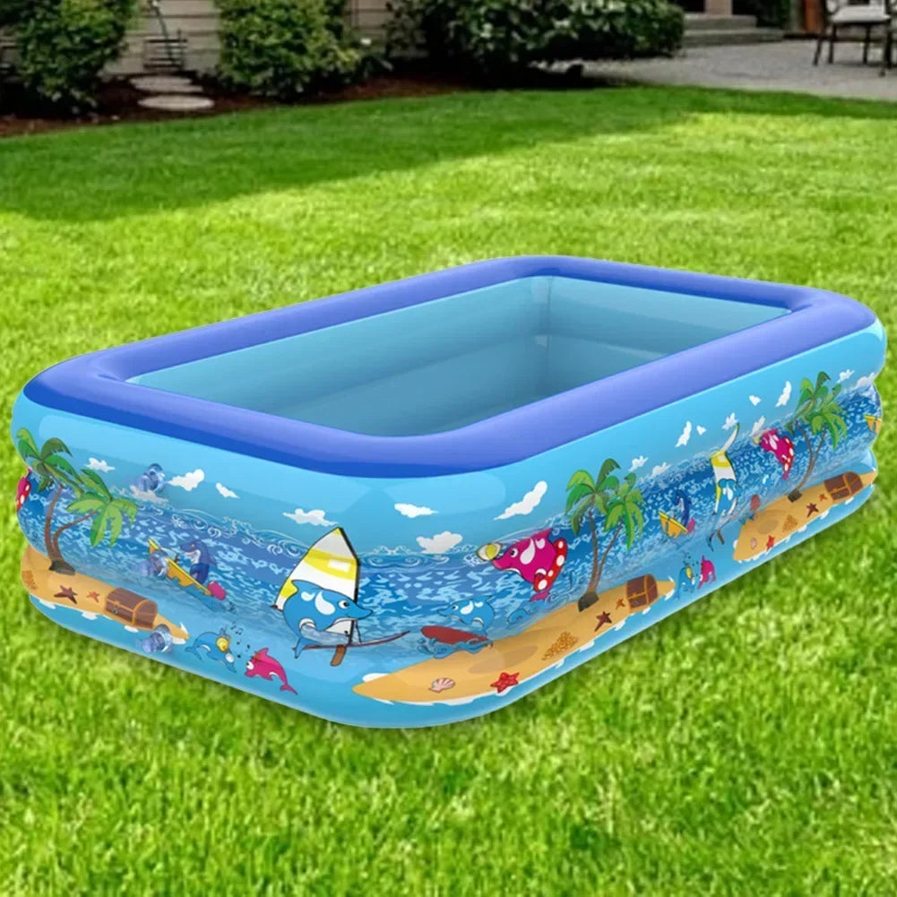 Luftolino uppblåsbar barnpool | 110–180 cm | extra tjock PVC | tecknad design för trädgård och balkong