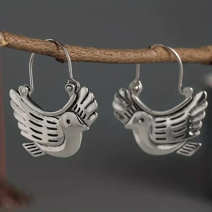 Boho Fågelinspirerade Hängande örhängen – Silverfärgade