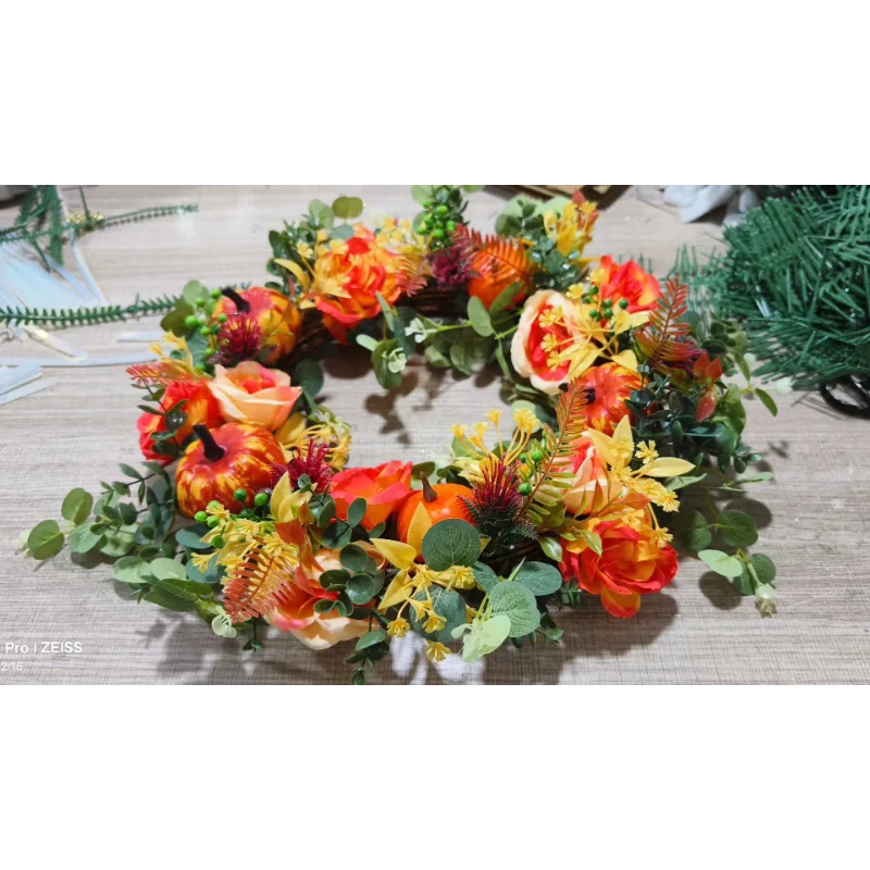 Autumna Charm höstkrans | Pumpa och rotting | 40 cm | Handgjord dekoration för höst och Thanksgiving
