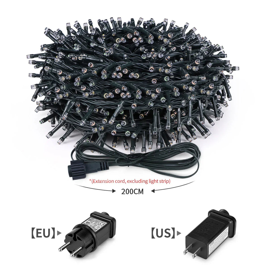 LuminaraX | LED-ljusslinga för utomhusbruk 24V | 8 belysningslägen | Vattentät IP65 | 10–100 m | För trädgård, hem och juldekorationer