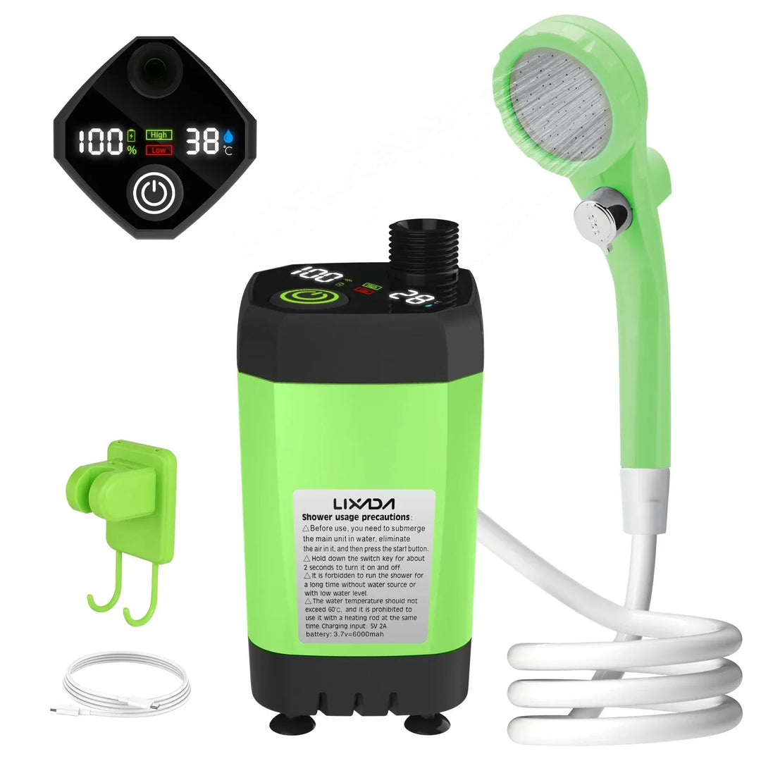 Bärbart campingdusch-kit – med digital display och justerbart vattenflöde för äventyrare