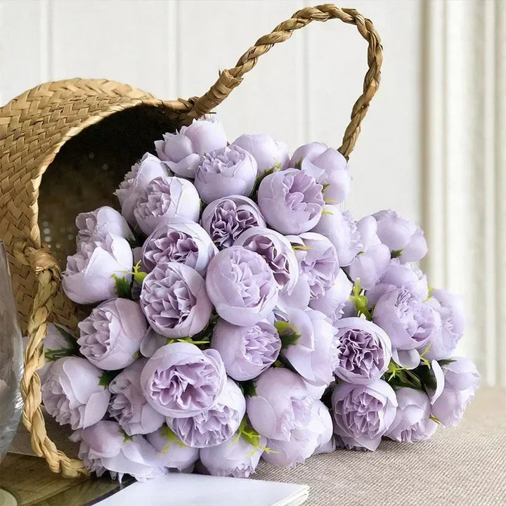 Romantisk bukett med Lyra sidenpioner med 27 realistiska blommor