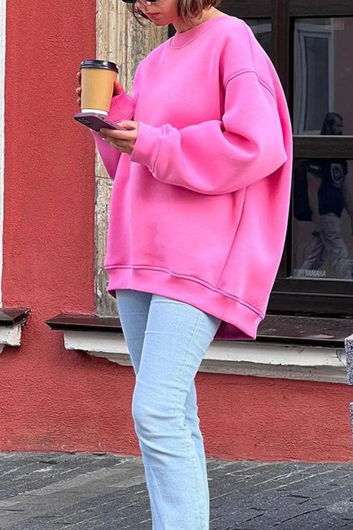 Oversized sweatshirt dam – bomull, casual med rund halsringning för bekväma vardagsoutfits