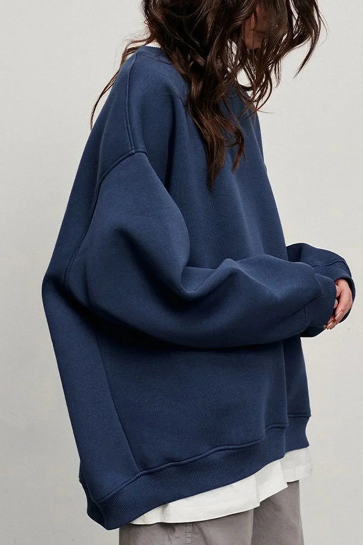 Oversized sweatshirt dam – bomull, casual med rund halsringning för bekväma vardagsoutfits