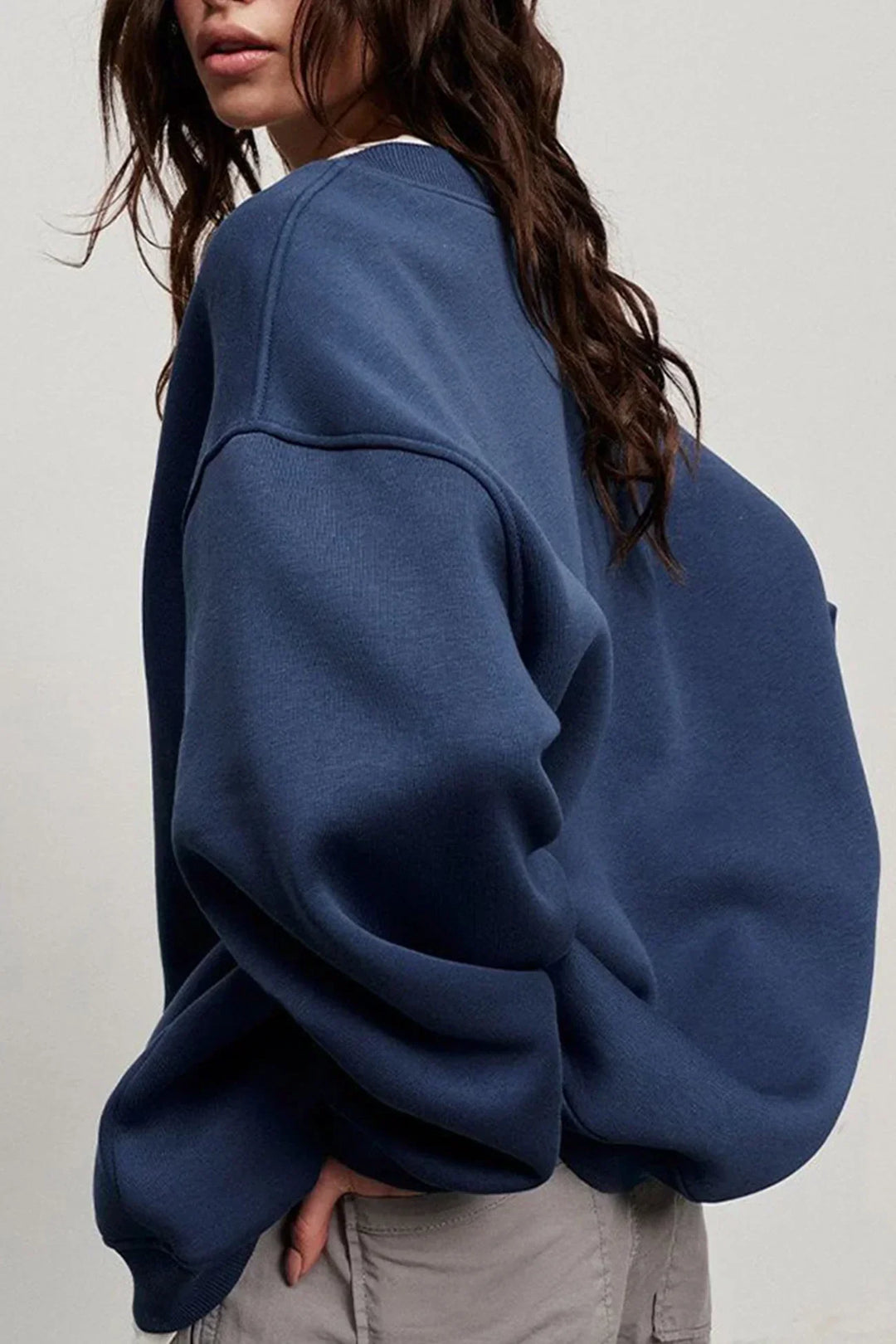 Oversized sweatshirt dam – bomull, casual med rund halsringning för bekväma vardagsoutfits