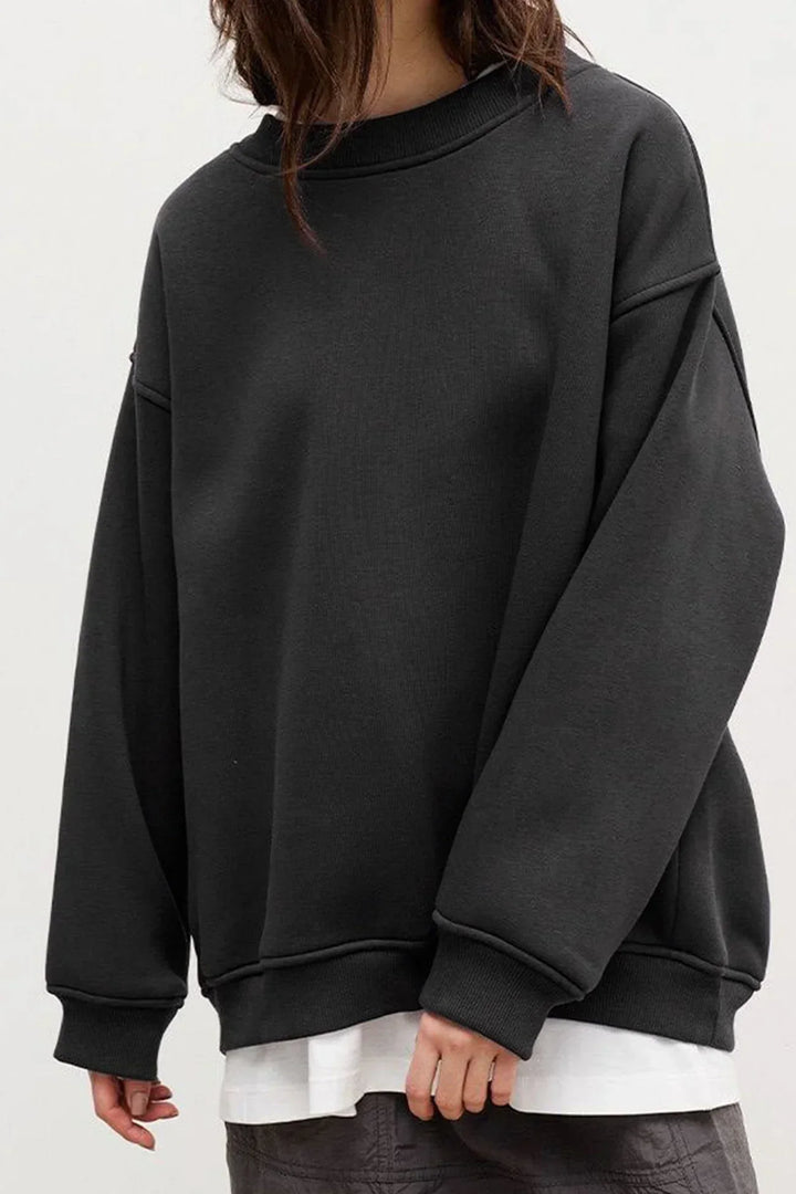Oversized sweatshirt dam – bomull, casual med rund halsringning för bekväma vardagsoutfits
