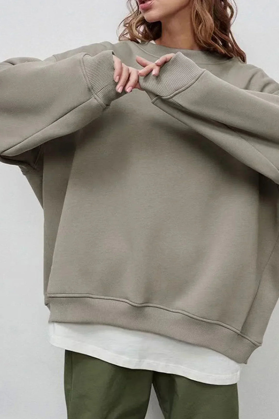 Oversized sweatshirt dam – bomull, casual med rund halsringning för bekväma vardagsoutfits