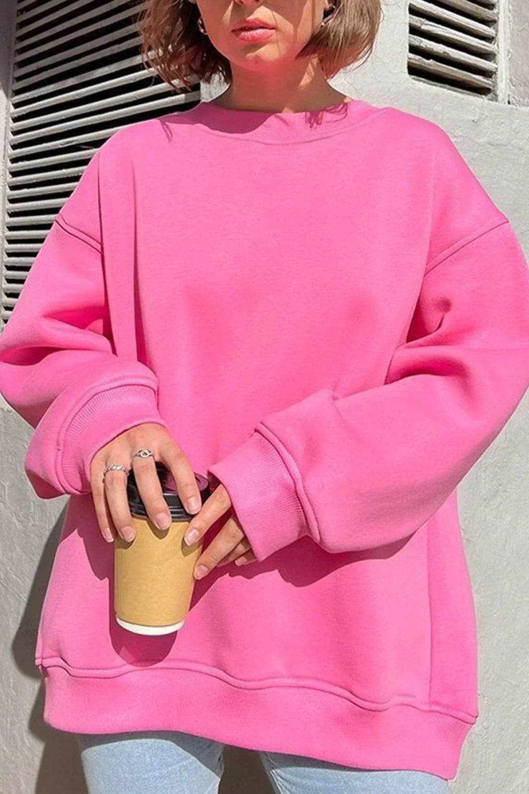 Oversized sweatshirt dam – bomull, casual med rund halsringning för bekväma vardagsoutfits