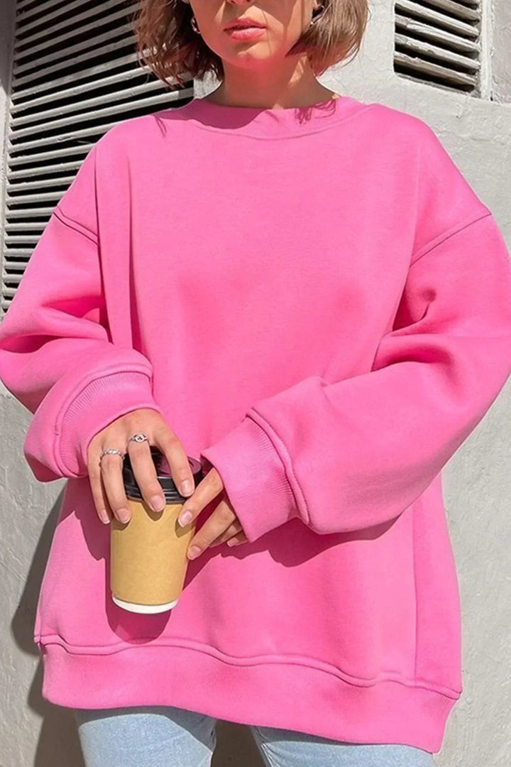 Oversized sweatshirt dam – bomull, casual med rund halsringning för bekväma vardagsoutfits