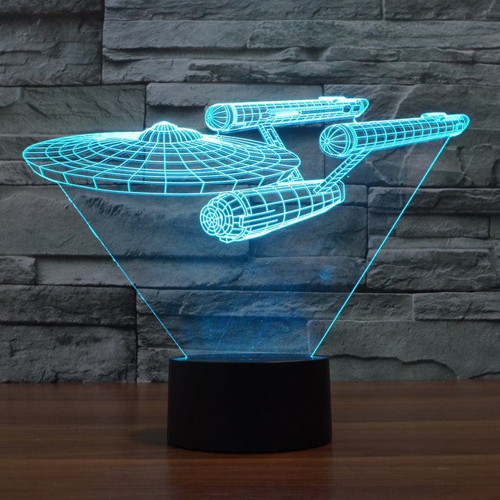 3D-illusionslampa Star Trek | Svävande Enterprise | LED-ljus i flera färger | 20 cm hög