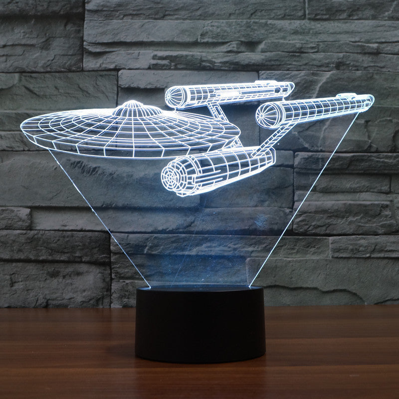 3D-illusionslampa Star Trek | Svävande Enterprise | LED-ljus i flera färger | 20 cm hög