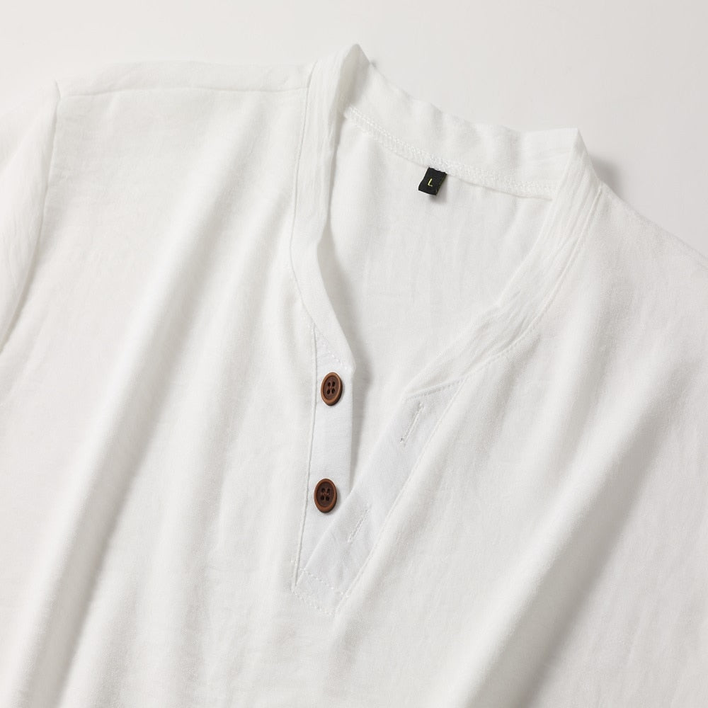 Herr-t-shirt med v-ringning | Henley-knapplist och elegant look